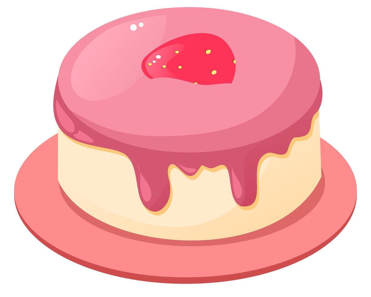 Strawberry cake with plate and white background vector