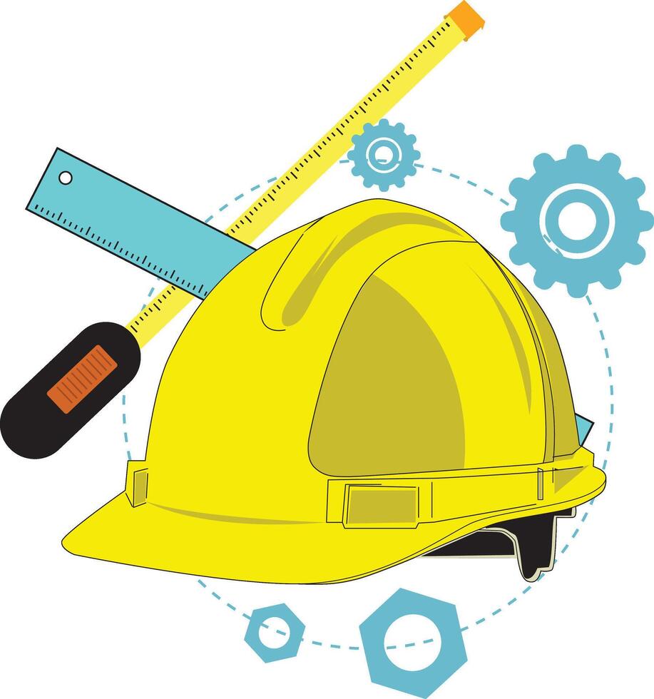 Engineer Helmet and industrial tools illustration vector