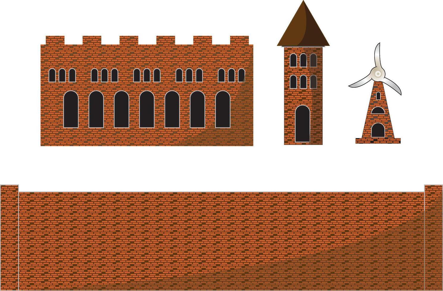 Brick wall building set vector