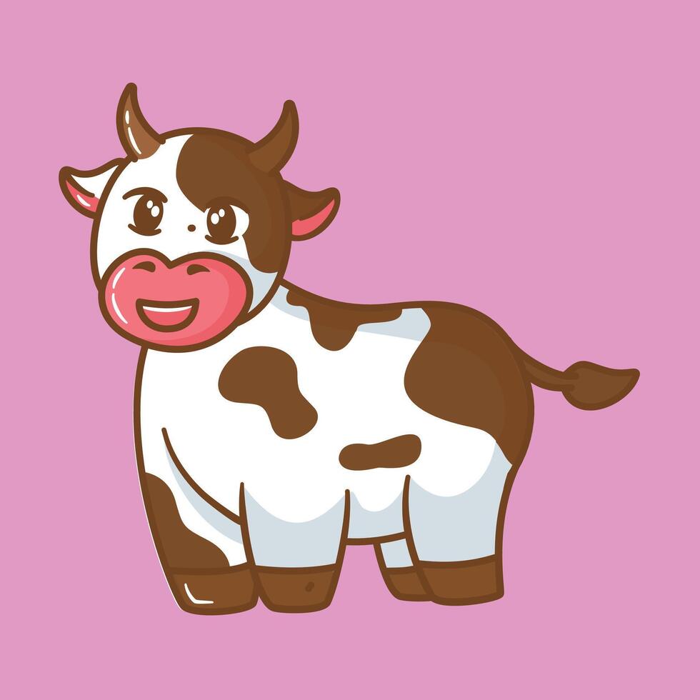 A cartoon cow with a pink background vector