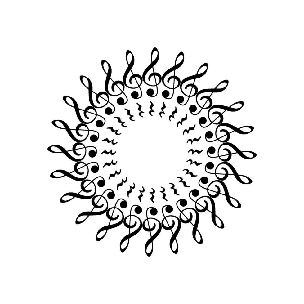 Circle Shape Created by Musical Notation Icon Symbol, can use for Logo, Pictogram, Emblem, Musical Illustration, Decoration, Ornate, Cover, Framework or Graphic Design Element. BW, Flat and Editable vector