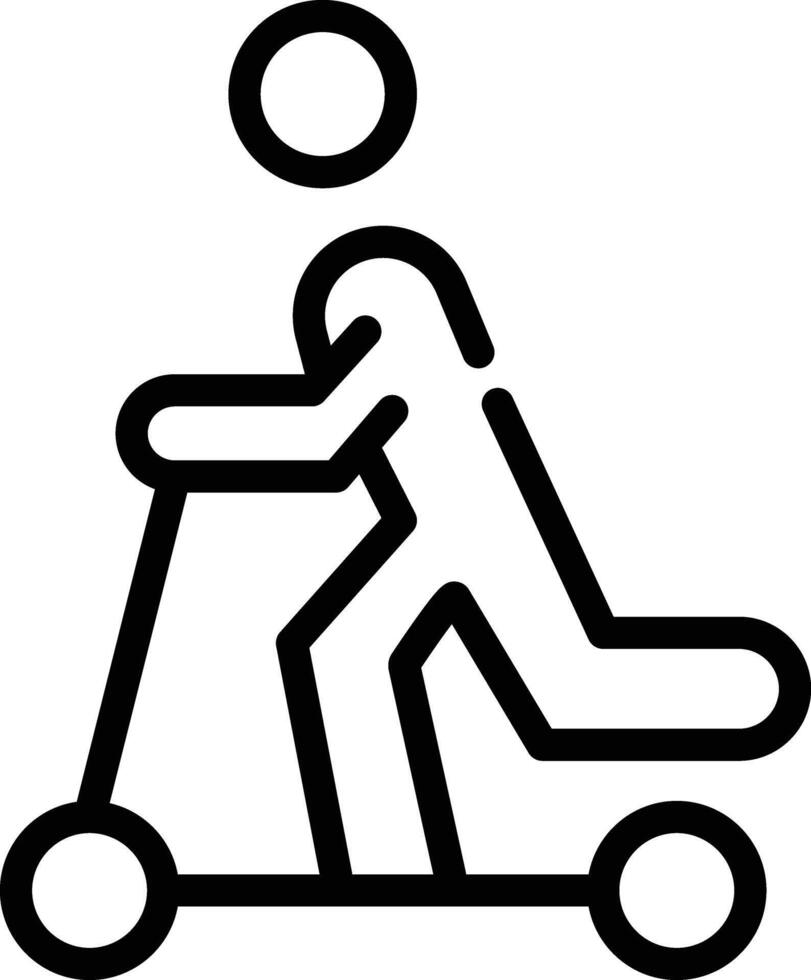 scooter with man icon, kick bike ride, people lifestyle, generation, motion future technology, thin line symbol isolated on white background. man riding a scooter on icon vector