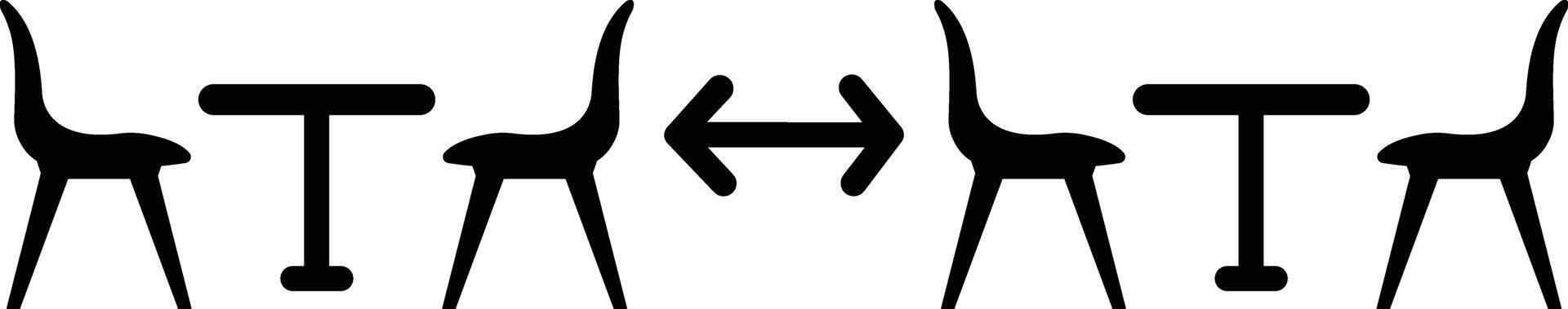 social distancing icon, measure protection from spread virus, prevention safety, people isolation from coronavirus, thin line web symbol on white background. image of four chairs. in modern design vector