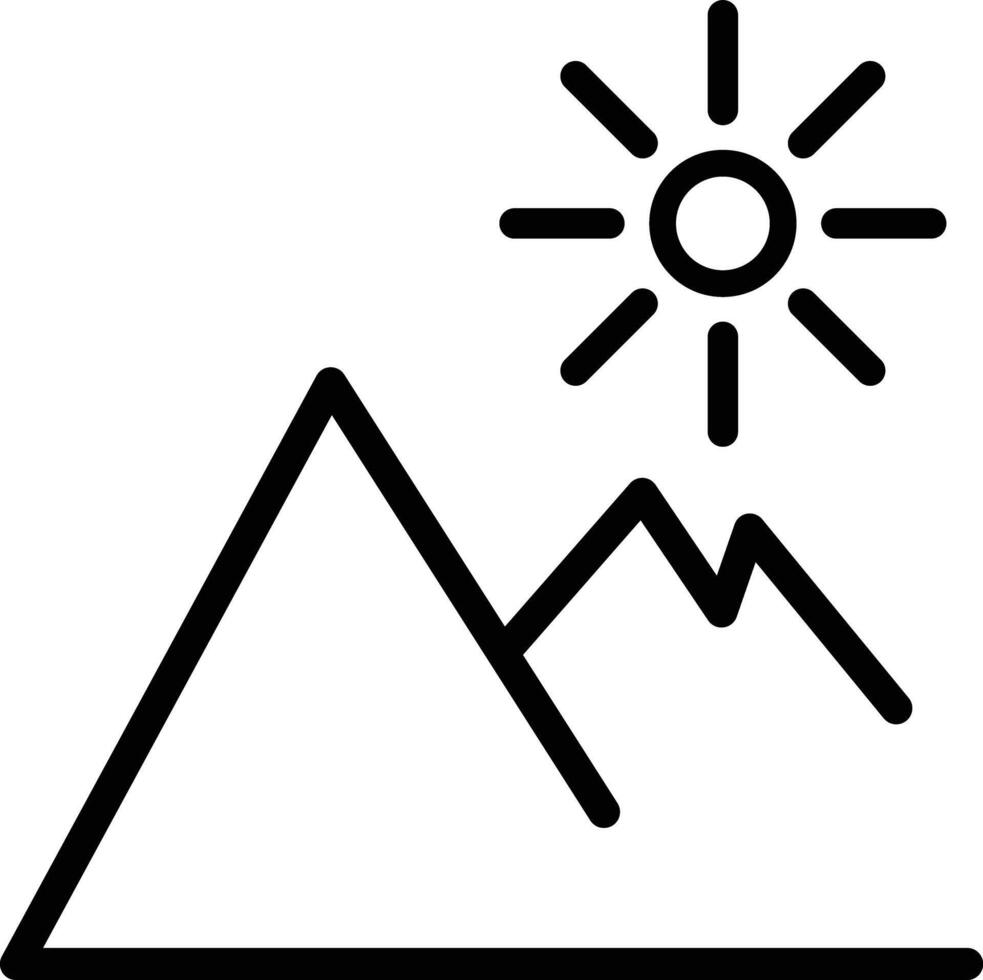 Mountain and sun icon. a mountain with a sun and a mountain peak. simple thin line icon. illustration vector