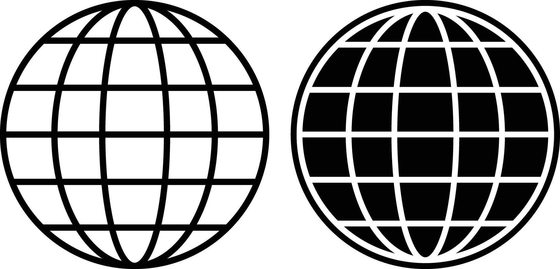 Globe icon symbol set. Globe earth icons. two black and white icons of a globe vector