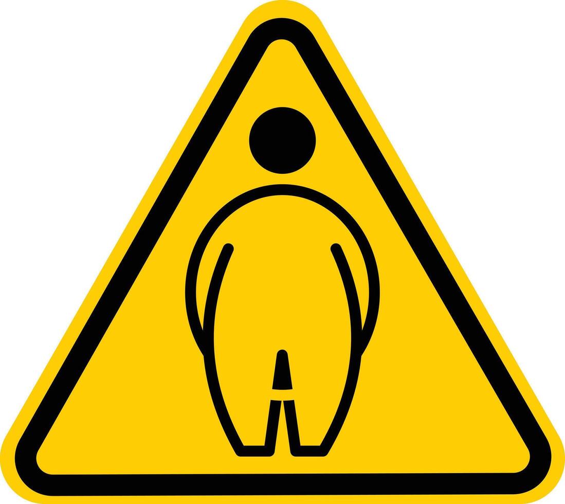 Obese people outline warning sign. yellow triangle sign. Priority access for fat people. warning sign with a man standing on a triangle. vector