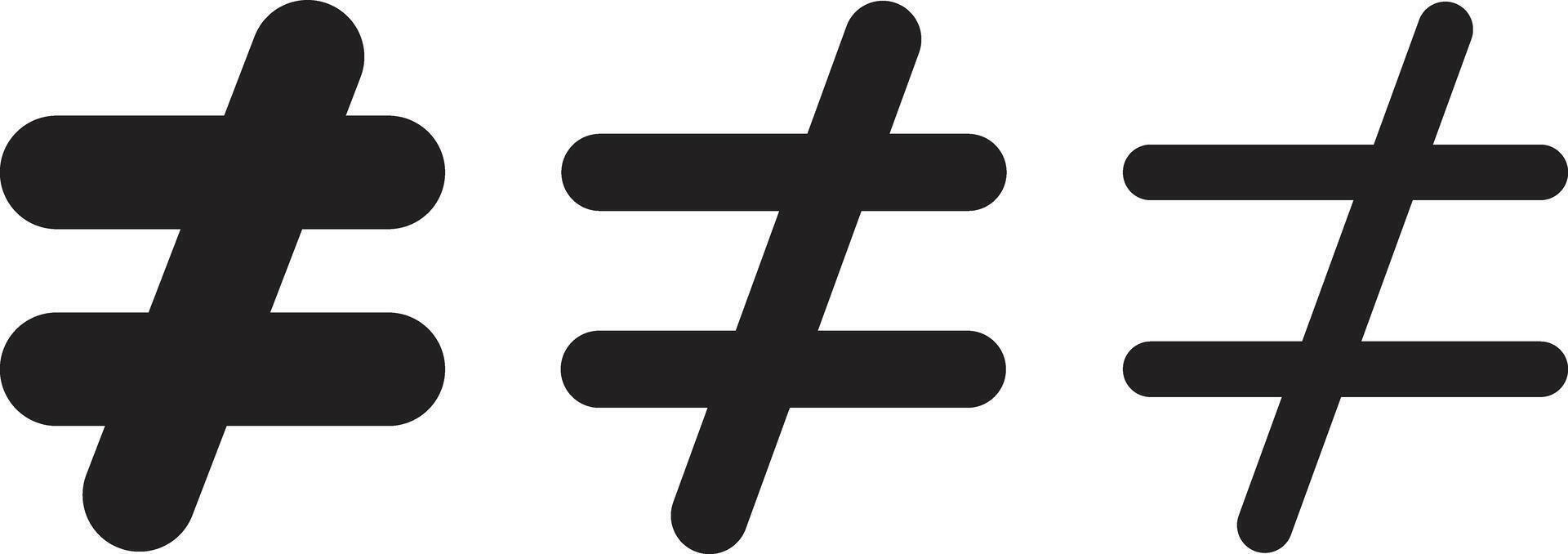 Not Equal icon set. Inequality sign symbol icon set. three different types of symbols for the not equal. black design in trendy style. illustration vector