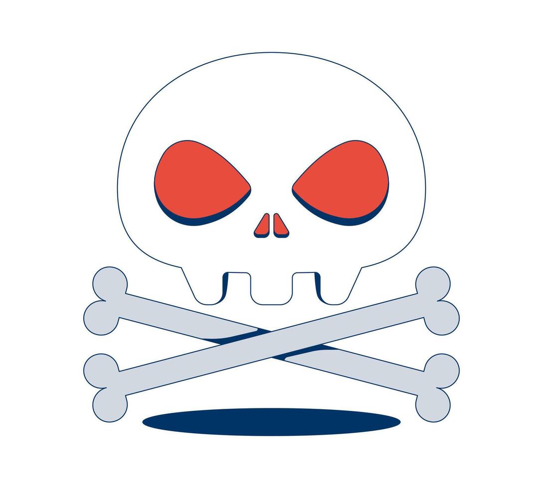 Stylized skull and crossbones with eye sockets 2D cartoon object. Danger, cyber threat, digital piracy. Cybersecurity malware isolated element flat clip art on white. Spot illustration vector