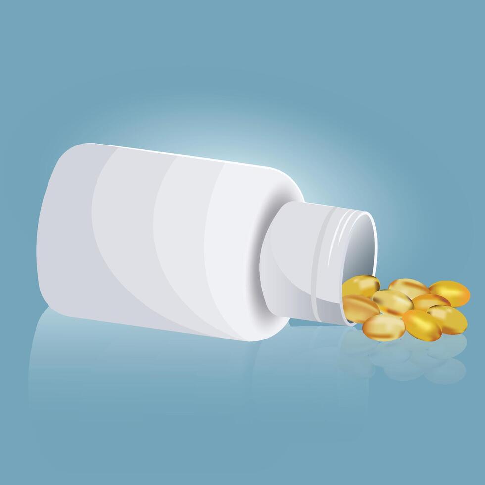 Cod liver oil out of bottle illustration vector
