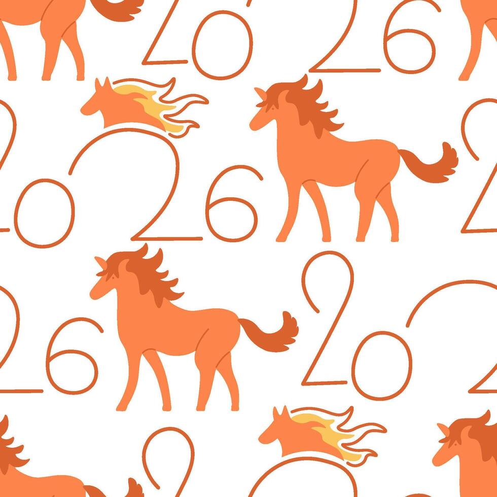 seamless pattern with 2026 and fire horses vector