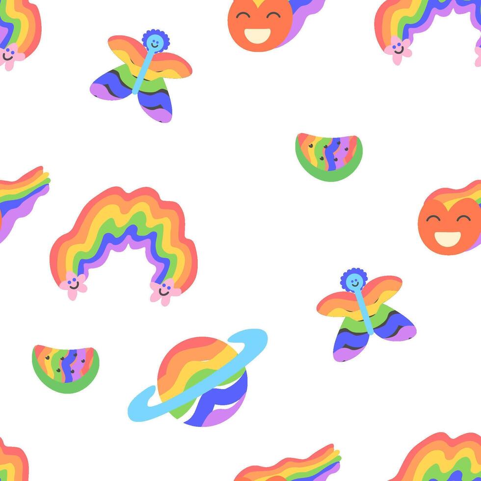 seamless pattern with rainbow objects vector
