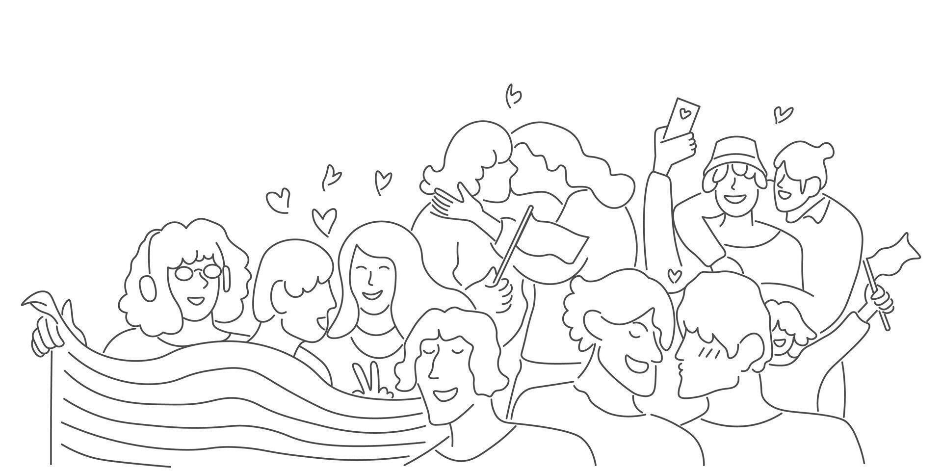 people on meeting together in linear doodle style vector