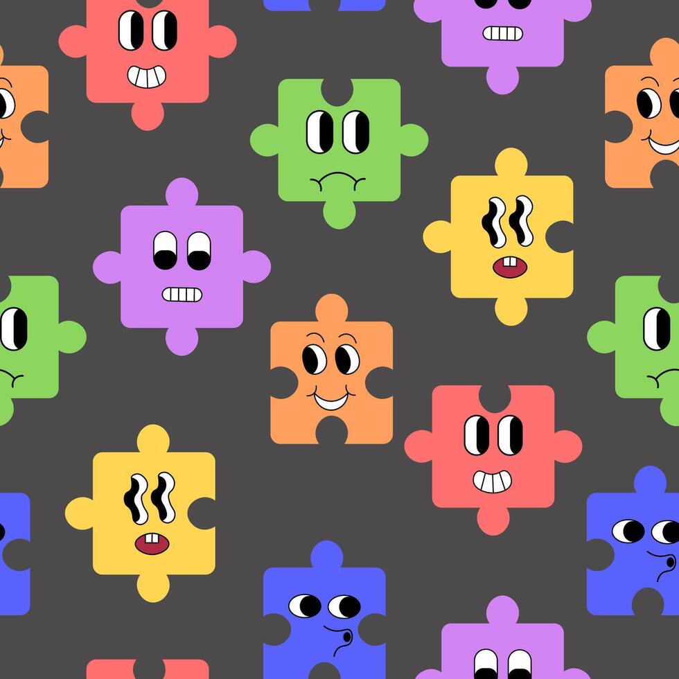 seamless pattern with colored puzzle elements vector