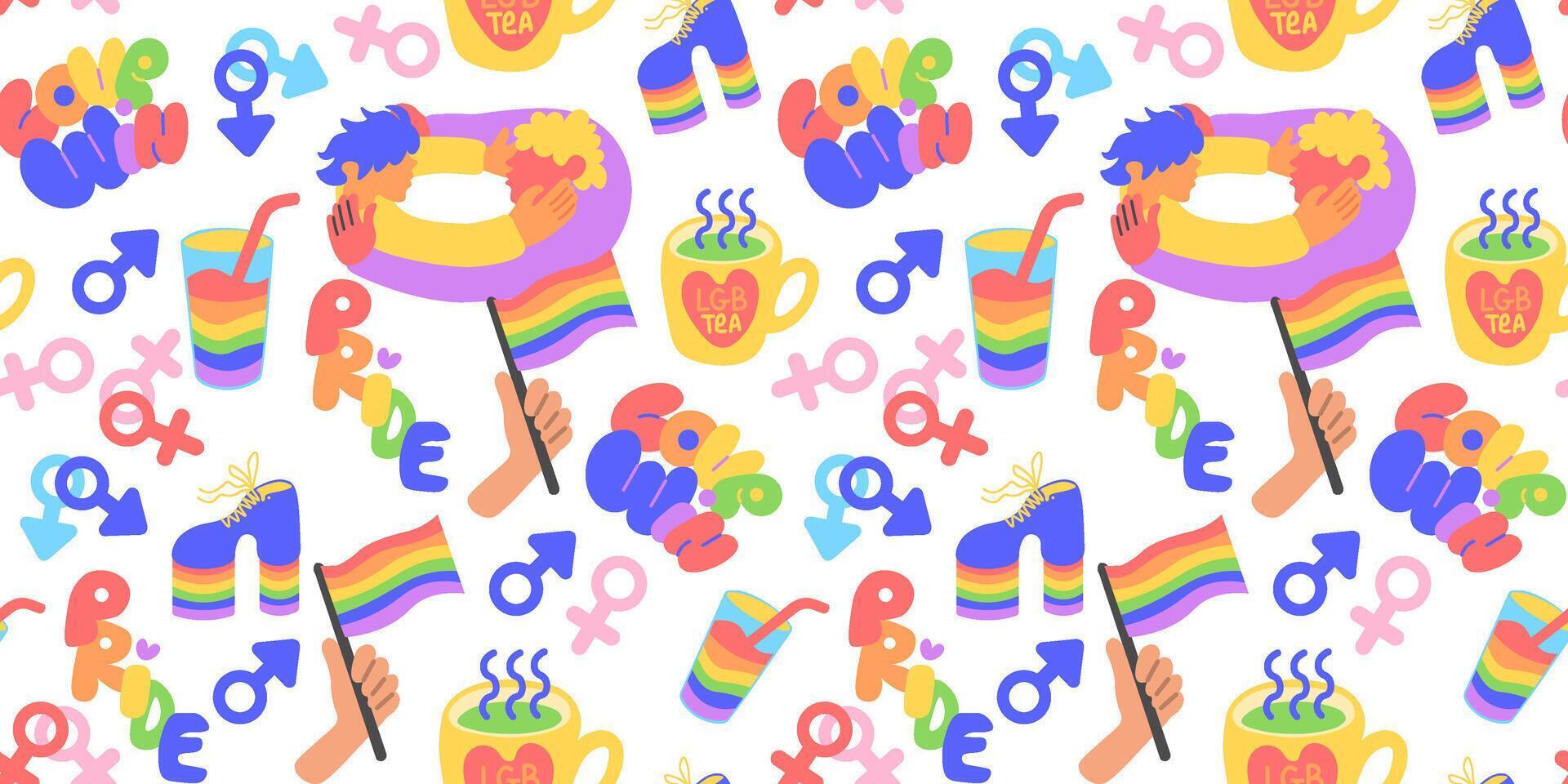 seamless pattern with pride month elements vector