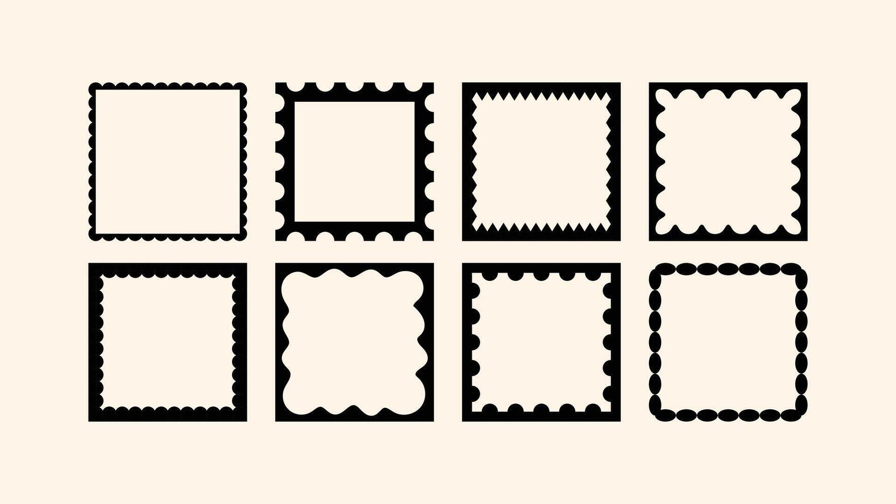 Naive-style square frames with collage vibes and cut-out texture. vector