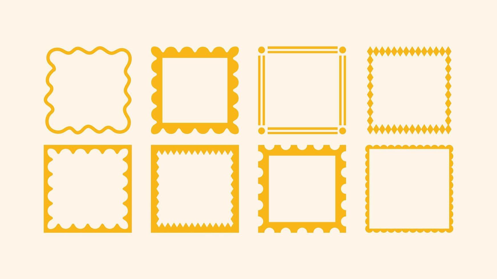 Set of naive square frames in doodle cut-out style. Ideal for labels, placards, logo decoration vector
