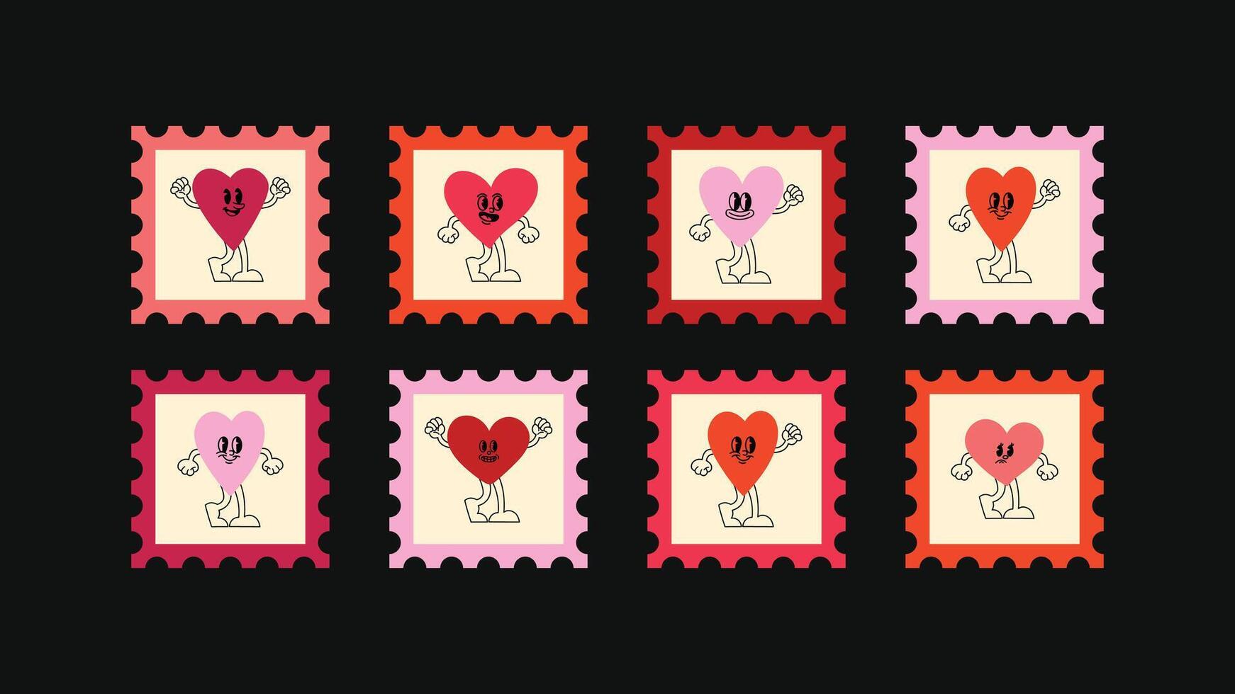 Cartoon-inspired elements featuring square stamps and a creative set for posters, packaging vector