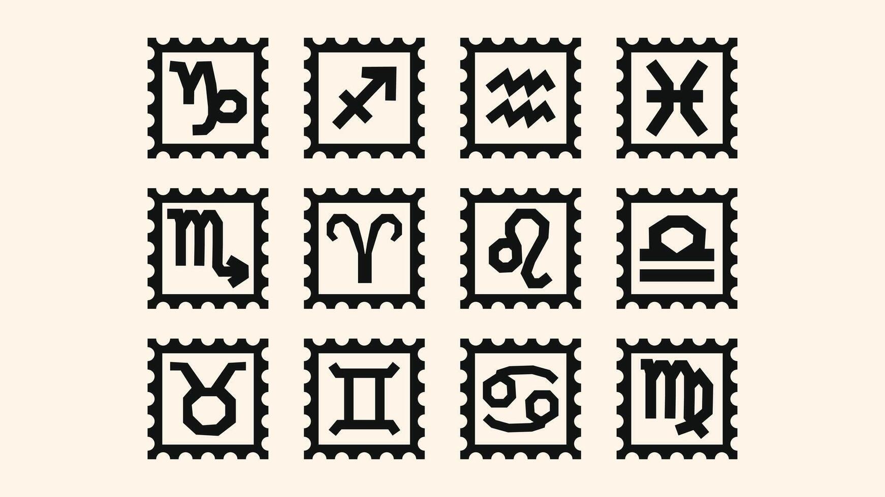 zodiac planner with all 12 signs arranged in a wavy abstract floral design, naive collage-style icons, bold shapes and decorative artistic layout. vector