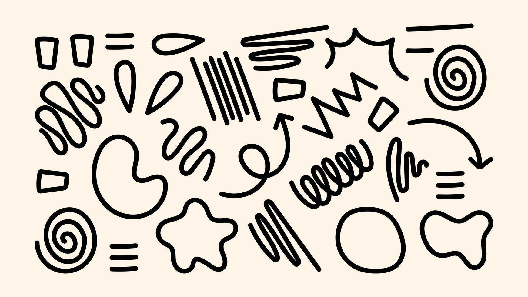 Messy and fun set of drawings. Scribbled shapes, pastel smears, and spontaneous marks for creative classroom and art activities. vector