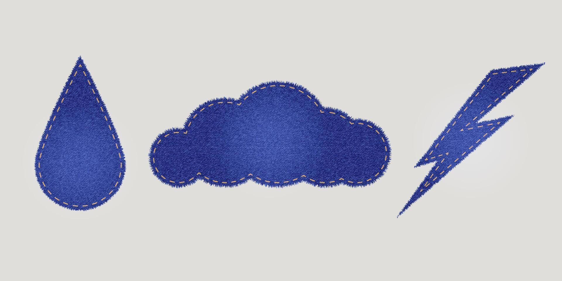 Collection of jeans patches drop, cloud, lightning vector