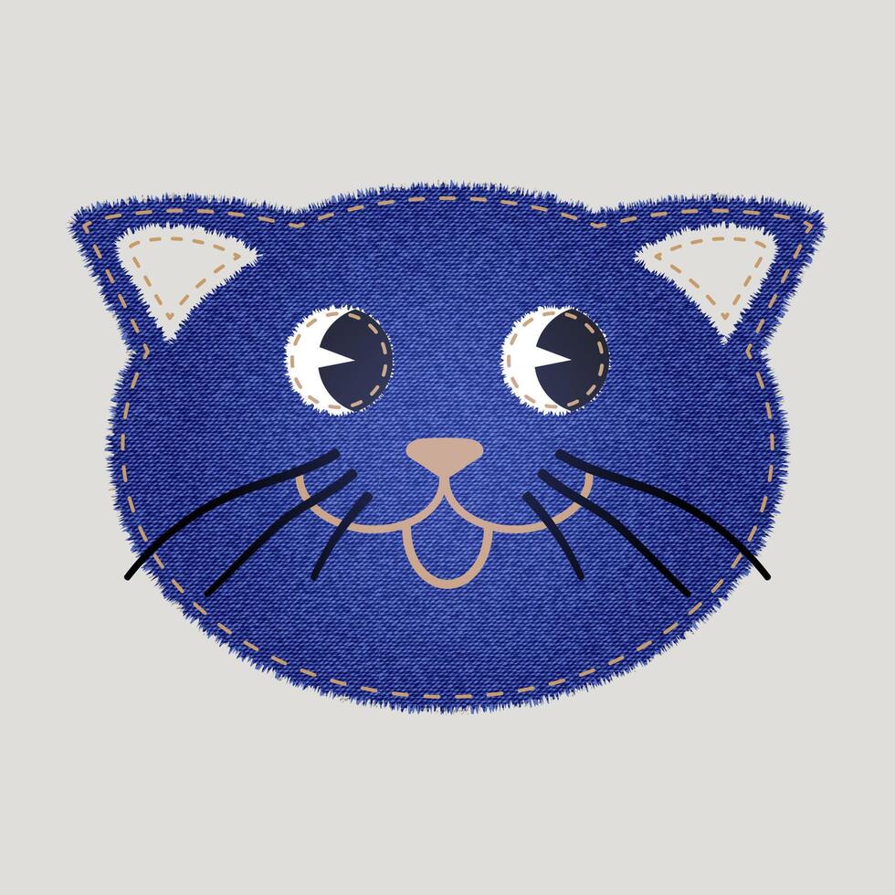 Denim patch in the form of a cat head vector