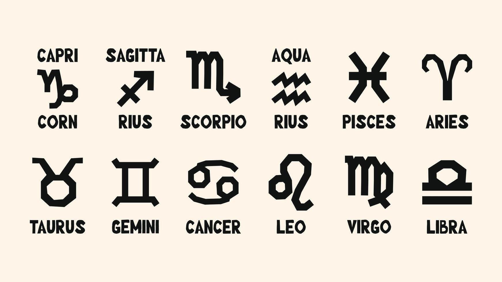 zodiac calendar with abstract star sign icons, wavy shapes, groovy textures and seasonal botanical details perfect for artistic wall decor. vector