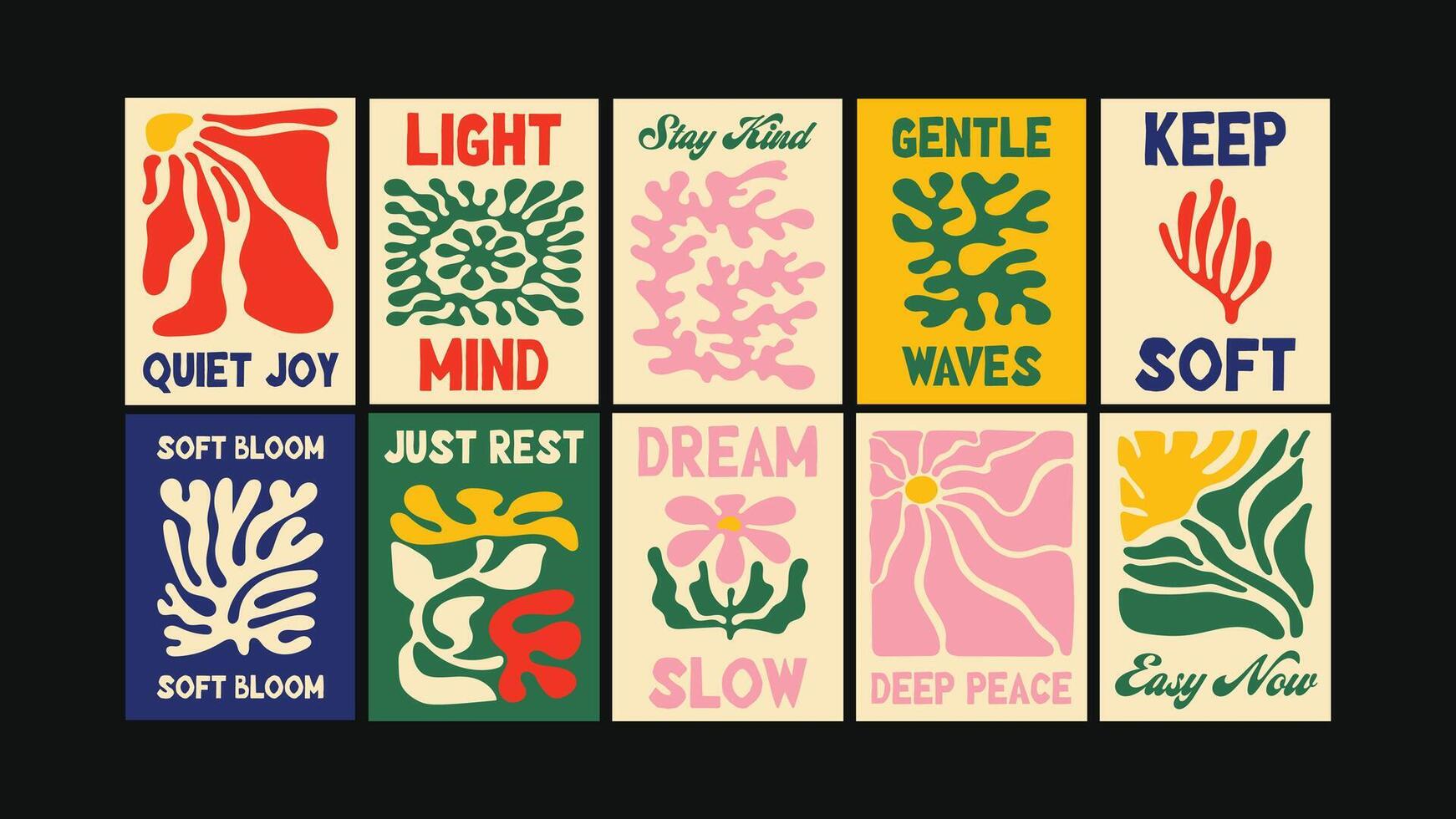 Psychedelic retro illustrations with wavy lines, bold colors vector