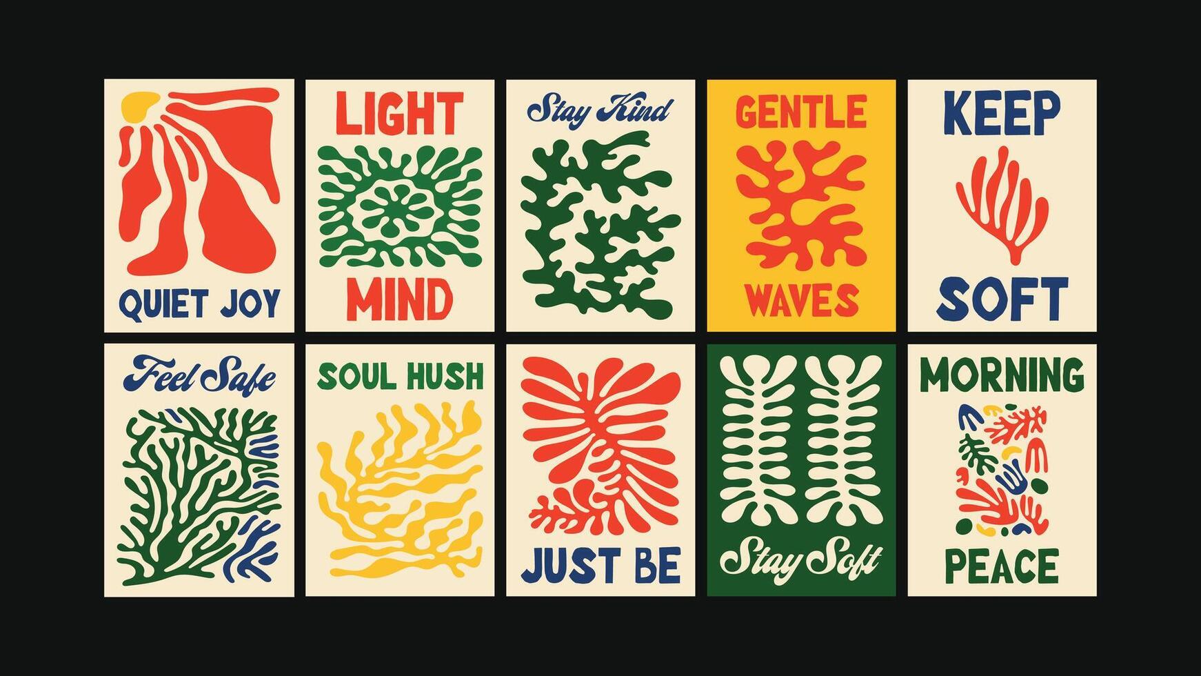Retro groovy poster set with vibrant abstract art vector