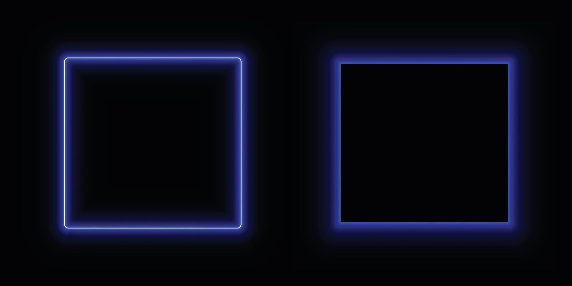 Deep blue neon square frame isolated on black background with glowing border for decoration and mockup vector