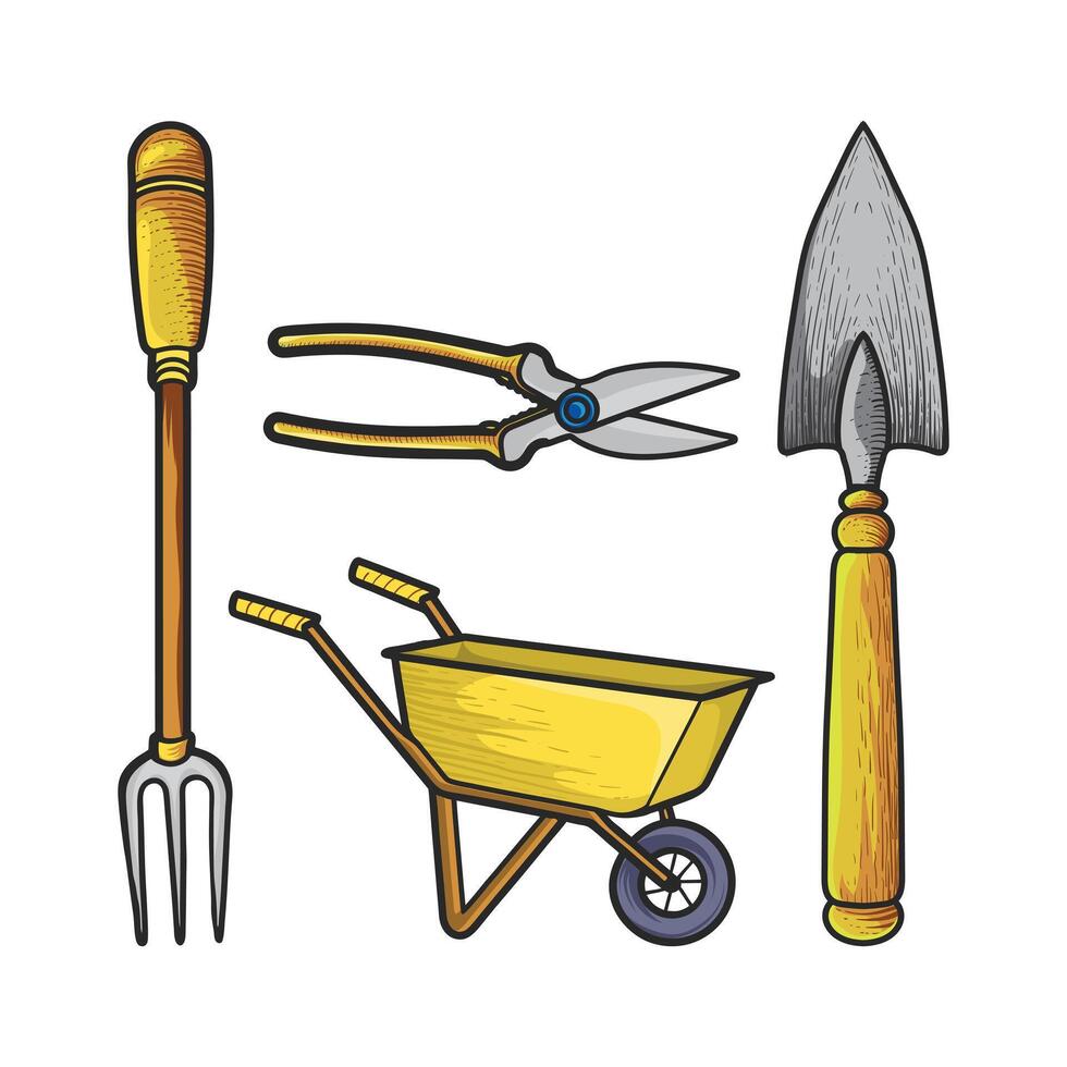 Vintage Gardening Tools Clipart Bundle vector