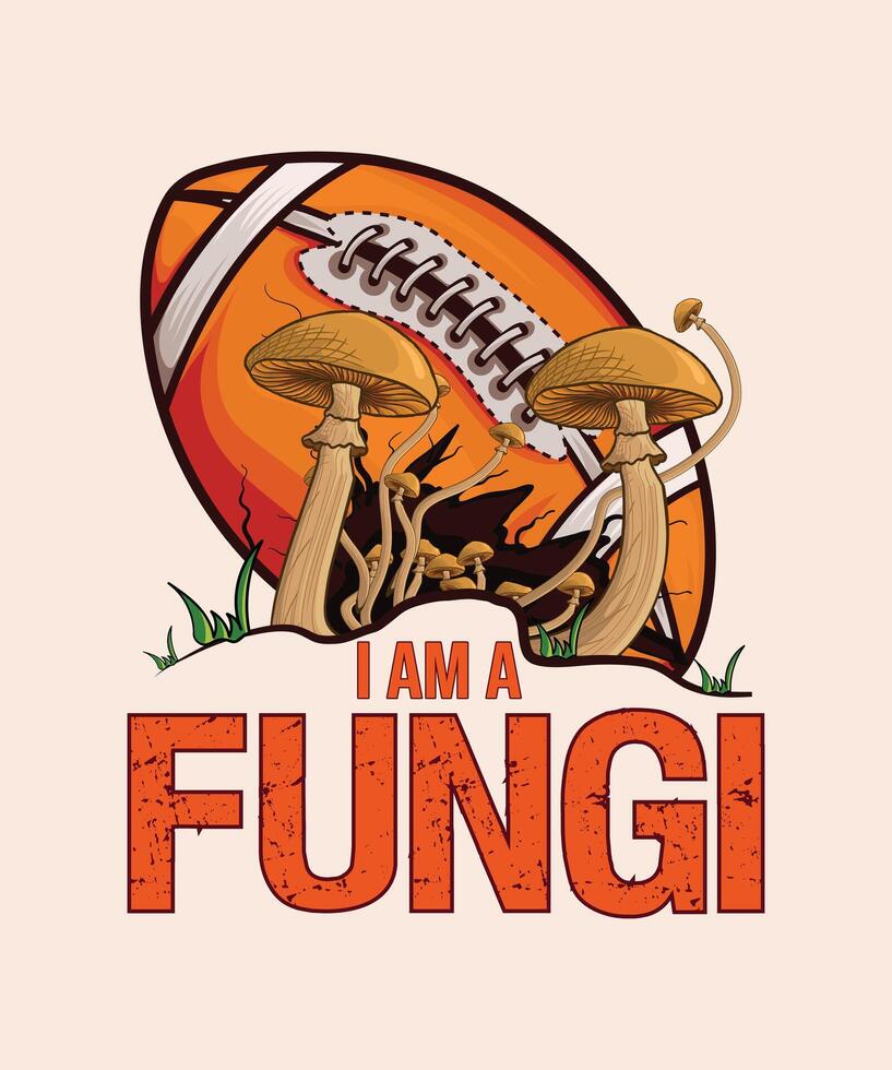 i ama a fungi mushroom and american football t-shirt design vector