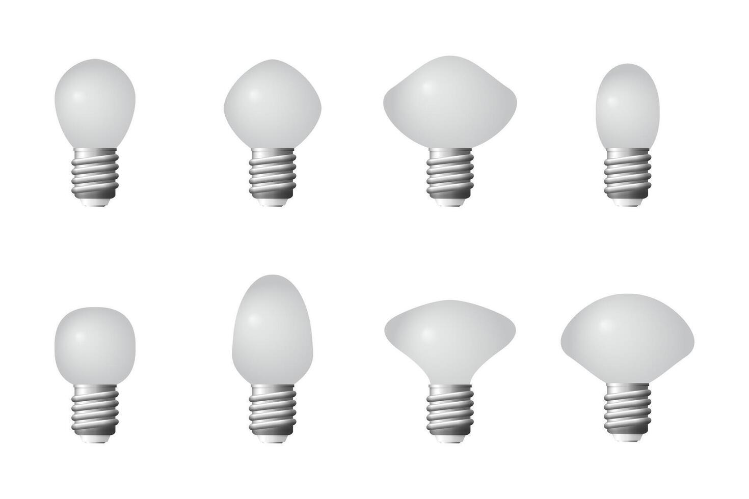 Set of eight different light bulbs showing various shapes and sizes for diverse lighting needs vector