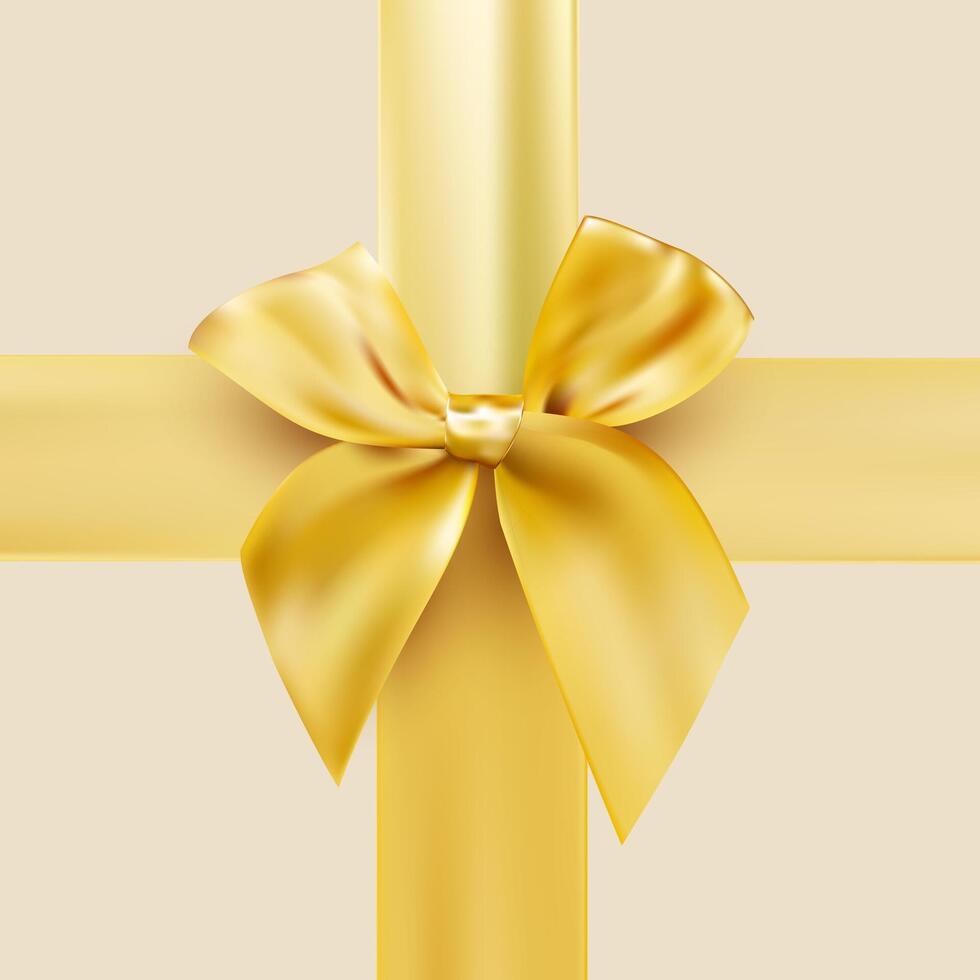 Beautiful golden bow vertical and horizontal gold ribbon. decorative yellow bow. Template holiday decoration. vector