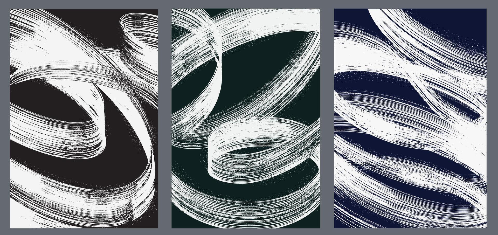 White distressed grainy high texture in various squiggle shapes set. Disintegration, halftone effect, bold brush strokes. Template dust overlay distress grain texture for modern grunge posters. vector