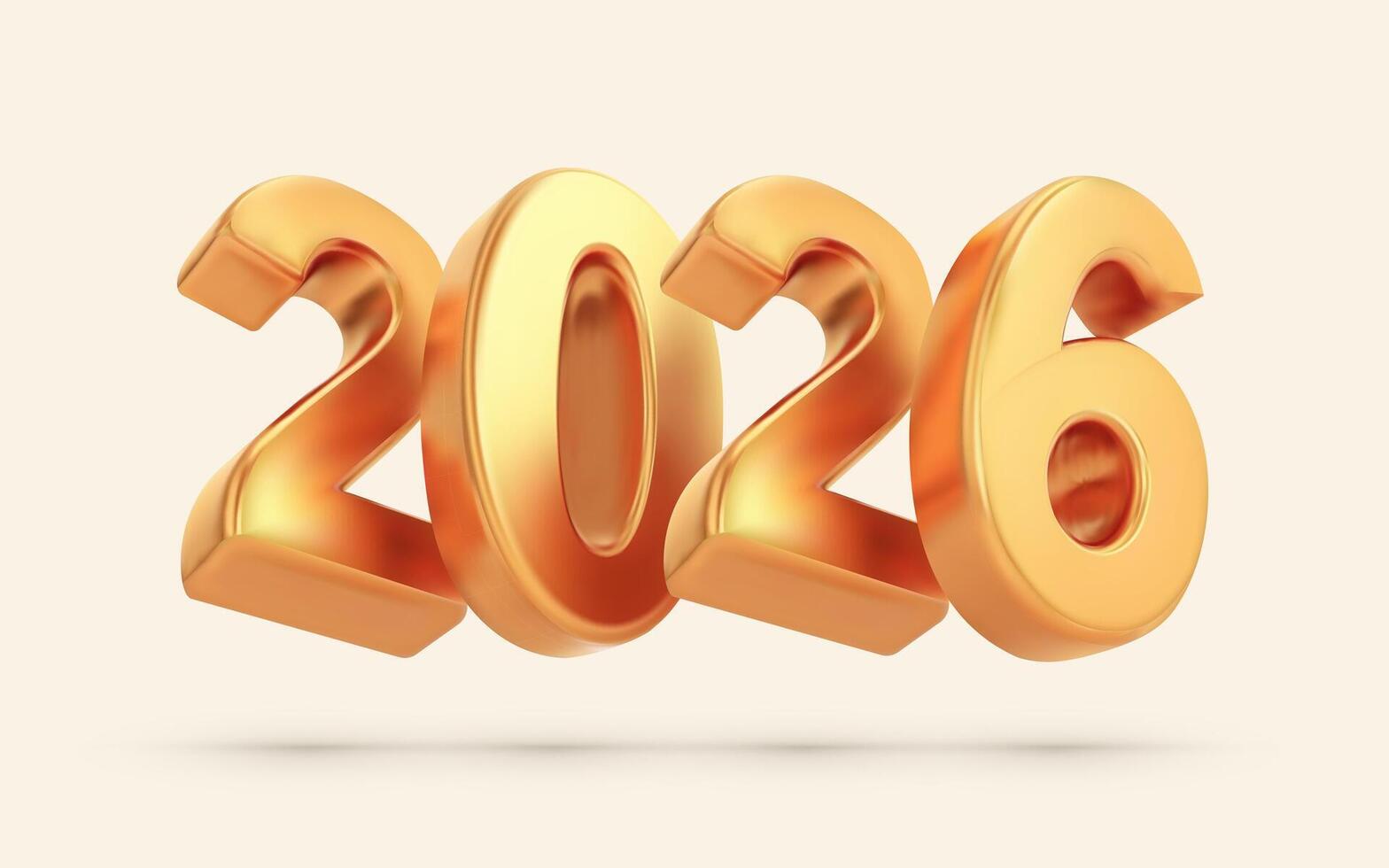 3d realistic gold numbers 2026. Volumetric numbers hovering in the air. Design object for New Year greeting cards, poster, advertising banners. Metal numbers 2026. 3D golden element. vector