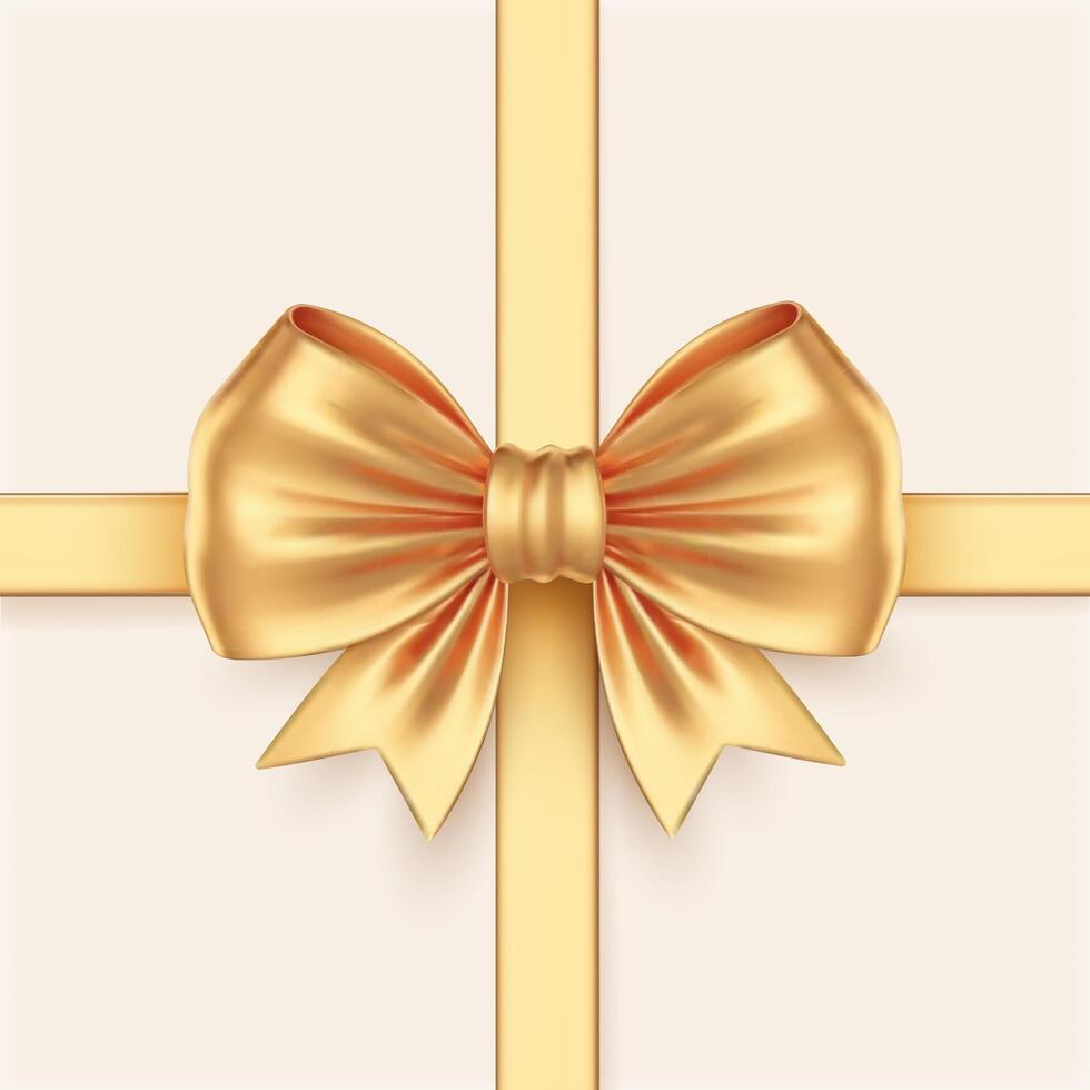 Beautiful golden bow vertical and horizontal gold ribbon. decorative yellow bow. Template holiday decoration. Decorative golden bow, ribbon isolated on white background. vector