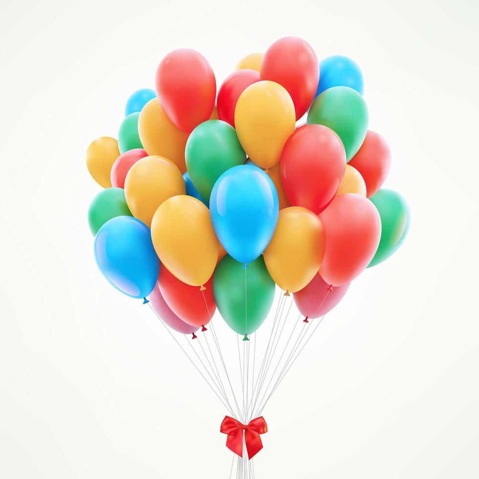 3d realistic glossy colored set balloons. Template colorful shiny helium balloons with string ribbons for party, birthday, anniversary, wedding. 3d realistic balloons on white background vector