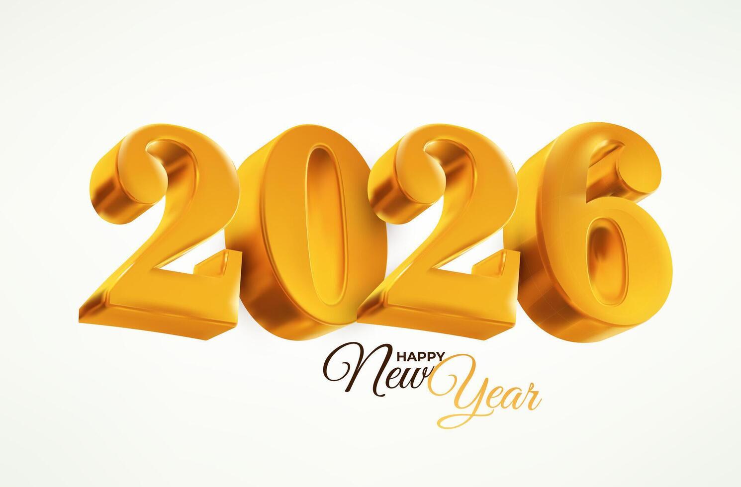 3D realistic numbers 2026 in a gold color. Luxury design object for New Year greeting cards, poster, advertising banners. Template metal numbers are bold and sleek. 3D element isolated on white vector