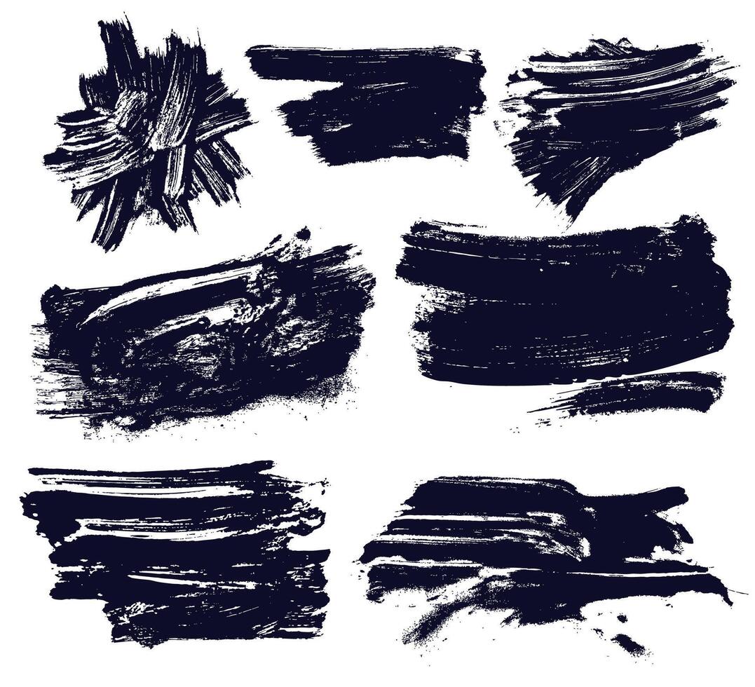 Set of chaotic and wavy black bold brush strokes. Brush drawn bold lines, thick calligraphy smears. Hand drawn art frames, banners and poster. Set of abstract ink thick smears. vector