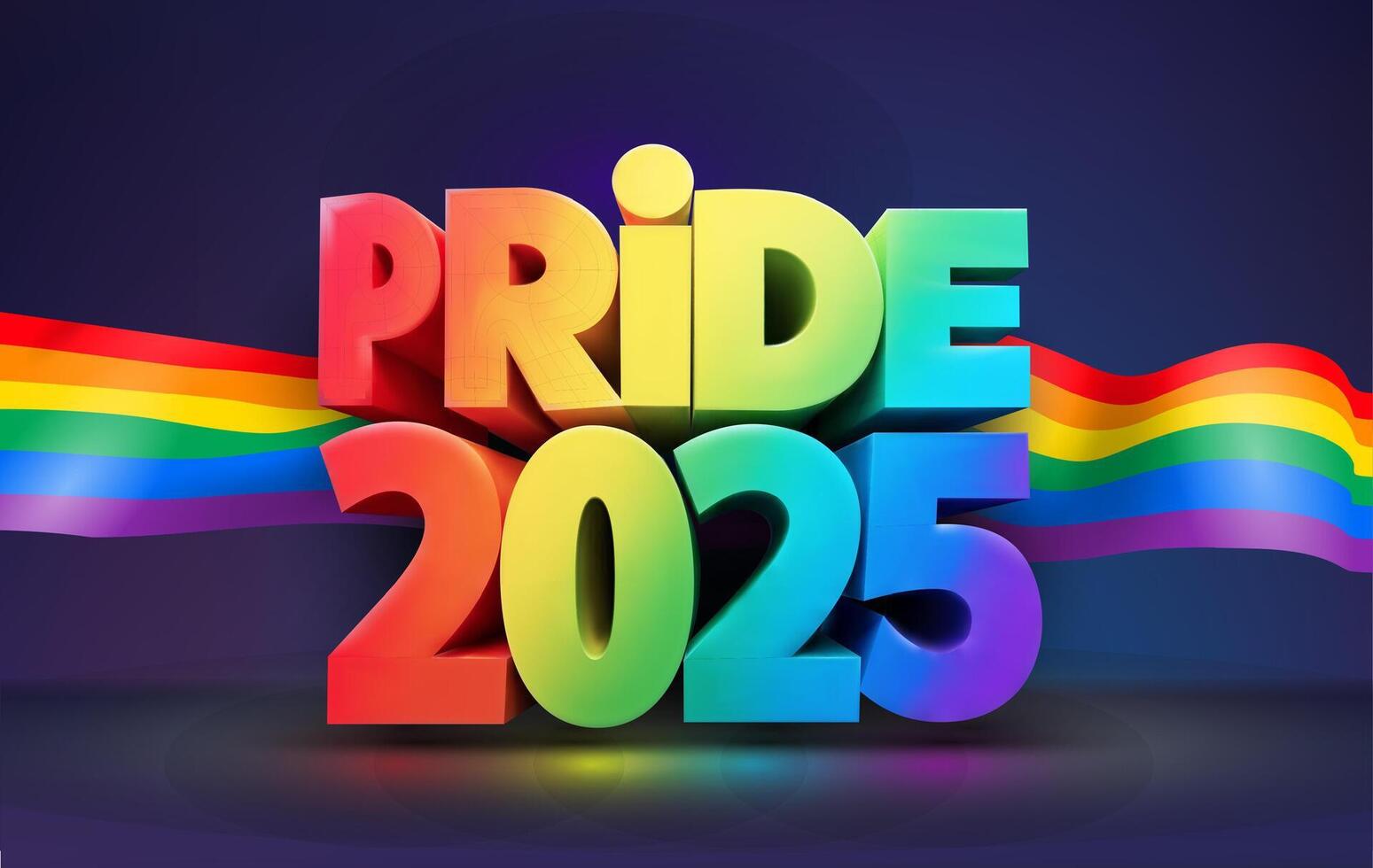 Pride Gradient 2025 background LGBTQ. 3d volumetric letters. banner logo lgbtq pride month. Website banner. Symbol of pride month june support. Pride month 2025 concept. Freedom rainbow flag. vector