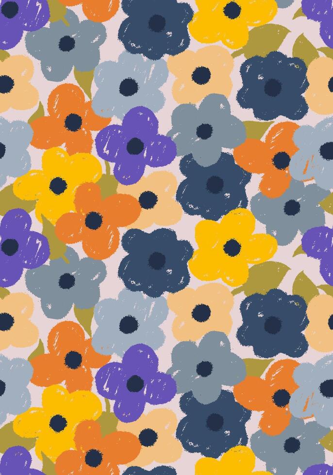 Decorative flowers in scandinavian style seamless pattern. Kid great for fabric, textile, summer. Abstract colored with creative. background, abstract flowers seamless pattern. vector