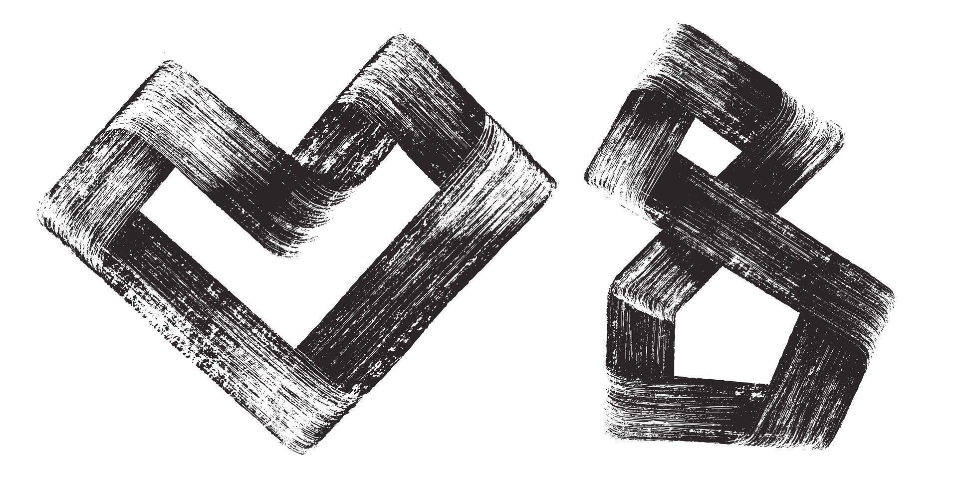 One black continuous abstract line. Straight lines drawn with a brush, irregular abstract shape, intersecting each other. dry brush stroke with spray texture. Art poster stipple, brush stroke. vector