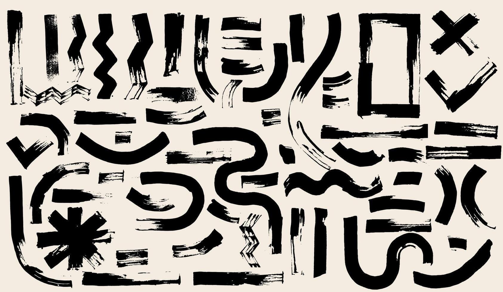 Set of brush drawn circles, black curved lines. Thick geometric brush strokes. Wavy, curly lines, round shapes, shapes. Template dark bold stripes, abstract forms. Geometric elements . vector