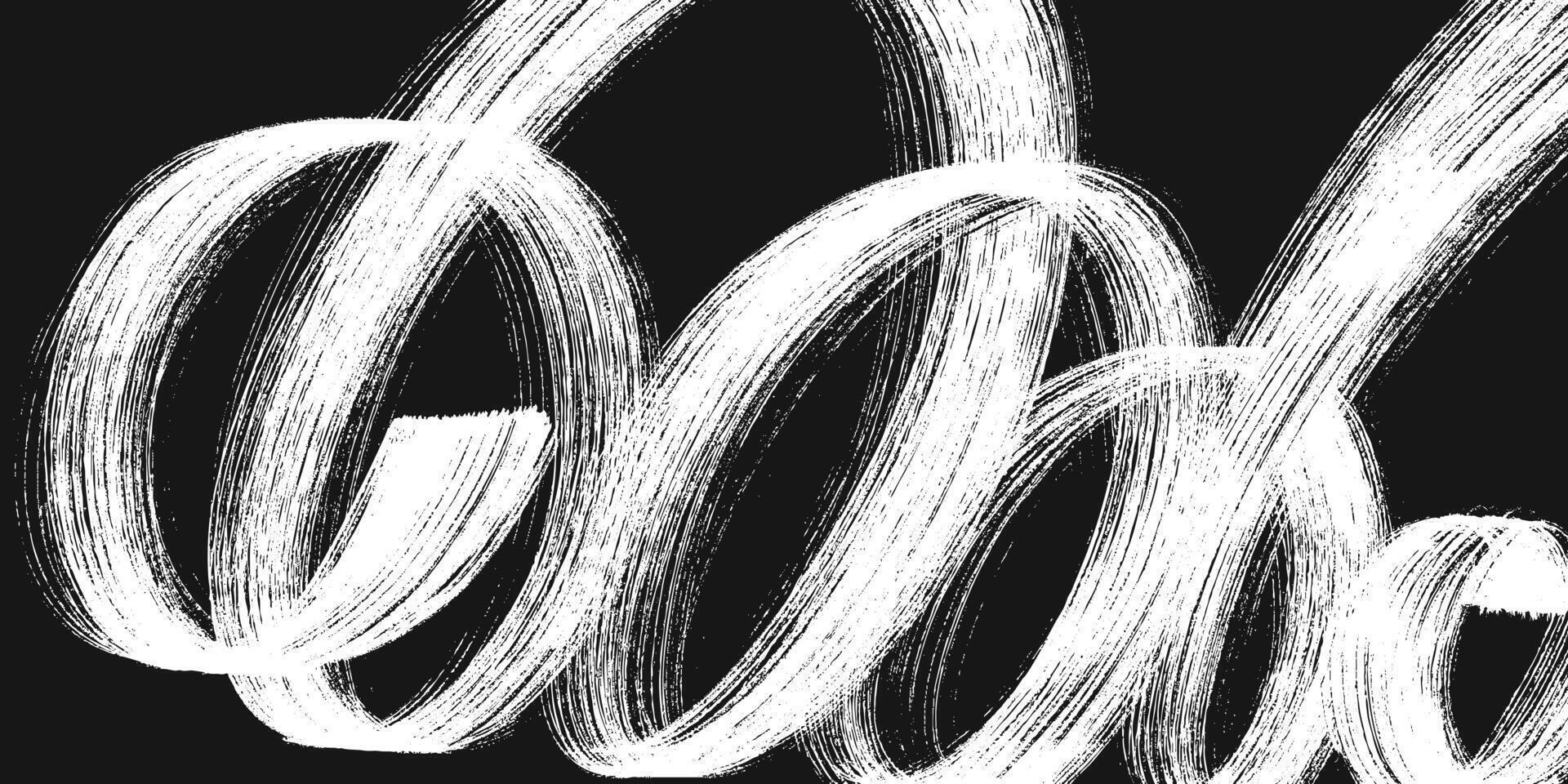 Hand drawn white spiral brush stroke with spray texture. Distress damaged edge old banner with spiral bold line. Vintage poster background. grainy brush strokes texture with scattered tiny dots vector