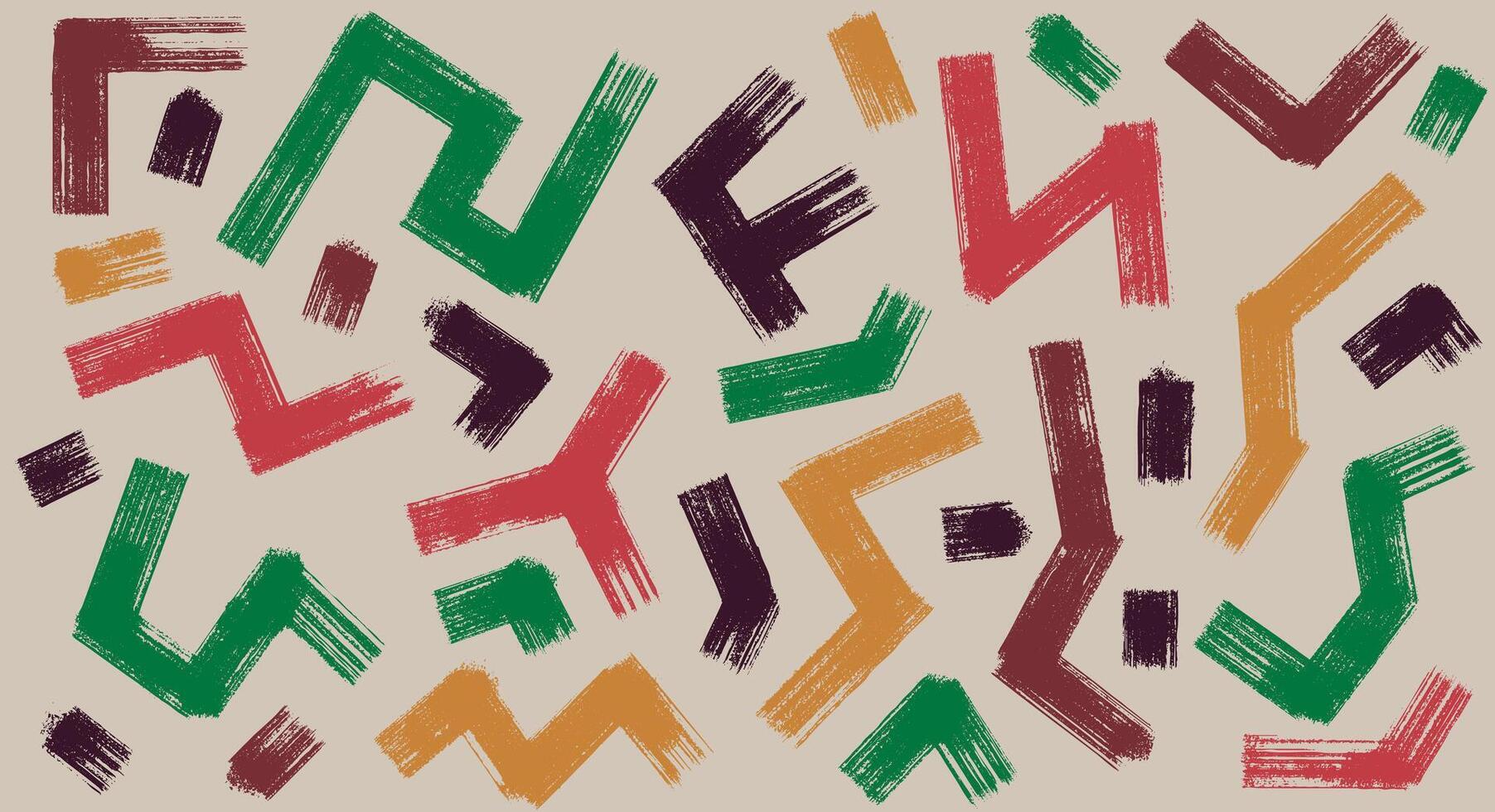 Set of pastel brush drawn bold geometric shapes, zigzag, lines. Art squiggly thick lines, curly brush strokes for banner, fabric, print or collage. Brush grunge style rough symbols, shapes. vector