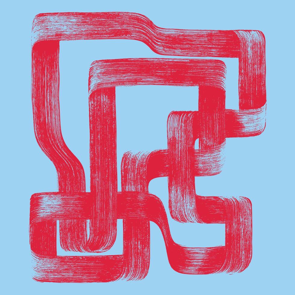 red sketchy bold horizontal and vertical lines. Paint bold brush strokes straight, wide, broken closed line. Hand drawn thick grunge self-intersecting line. Art background. vector