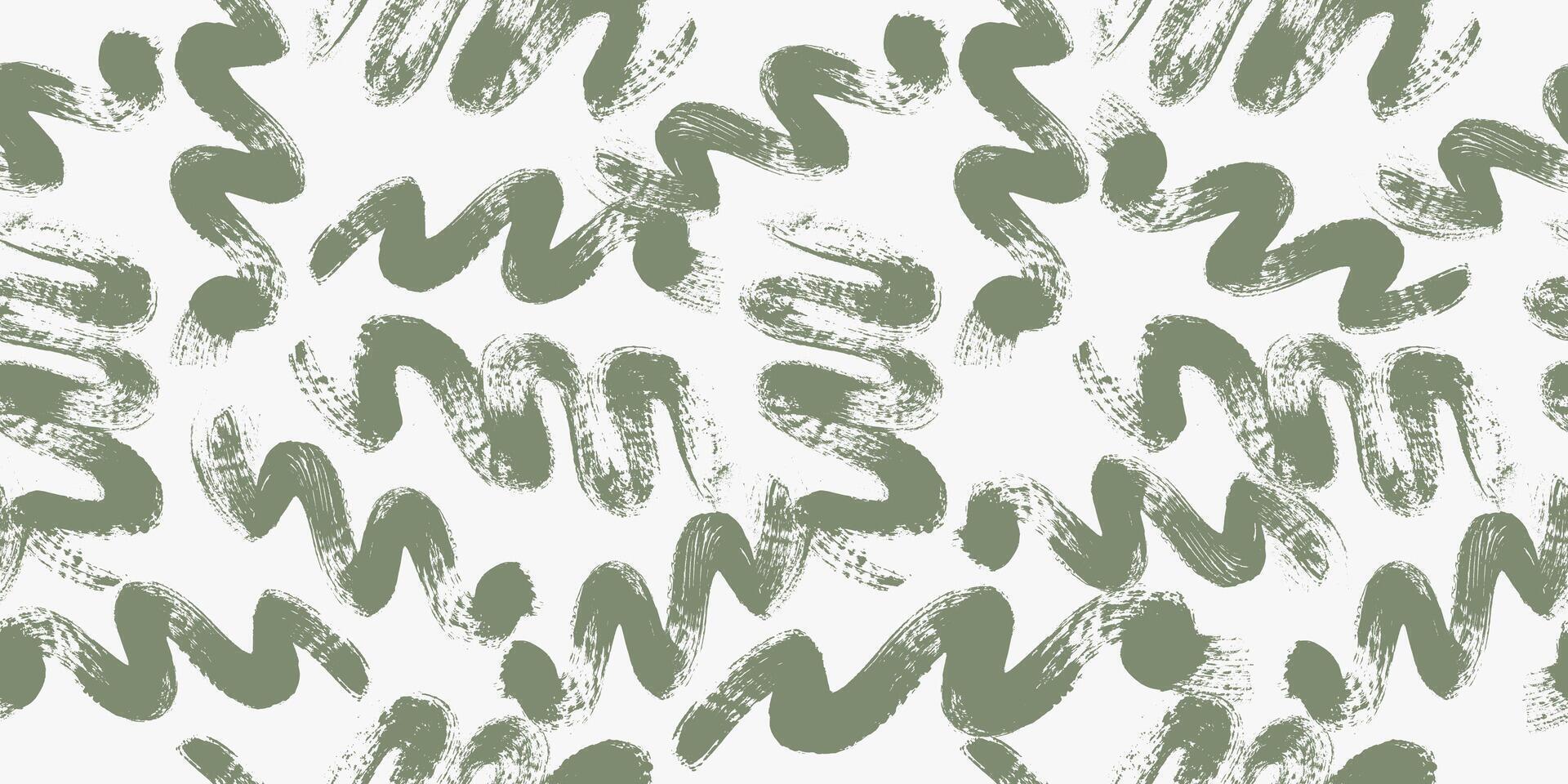 Seamless pattern pastel green paint swirl line. Wavy and curly lines, zigzag shapes, dry brush stroke texture. Seamless pattern wavy swirl brush. abstract wallpaper design, trendy textile print vector