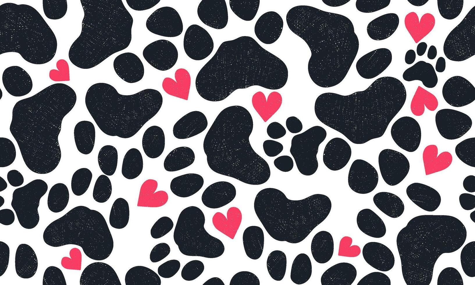 Seamless pattern cute grunge paw toe and heart pattern background for fabric print . Seamless pattern dog tracks. Pattern with animal paws, hearts. Seamless stylish and cute pattern. vector