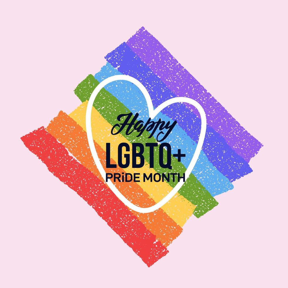Happy 2024 Pride day with big heart on LGBT community colored background. Gay pride . Pride Month lettering. Love, freedom, support, peace symbol. illustration. vector