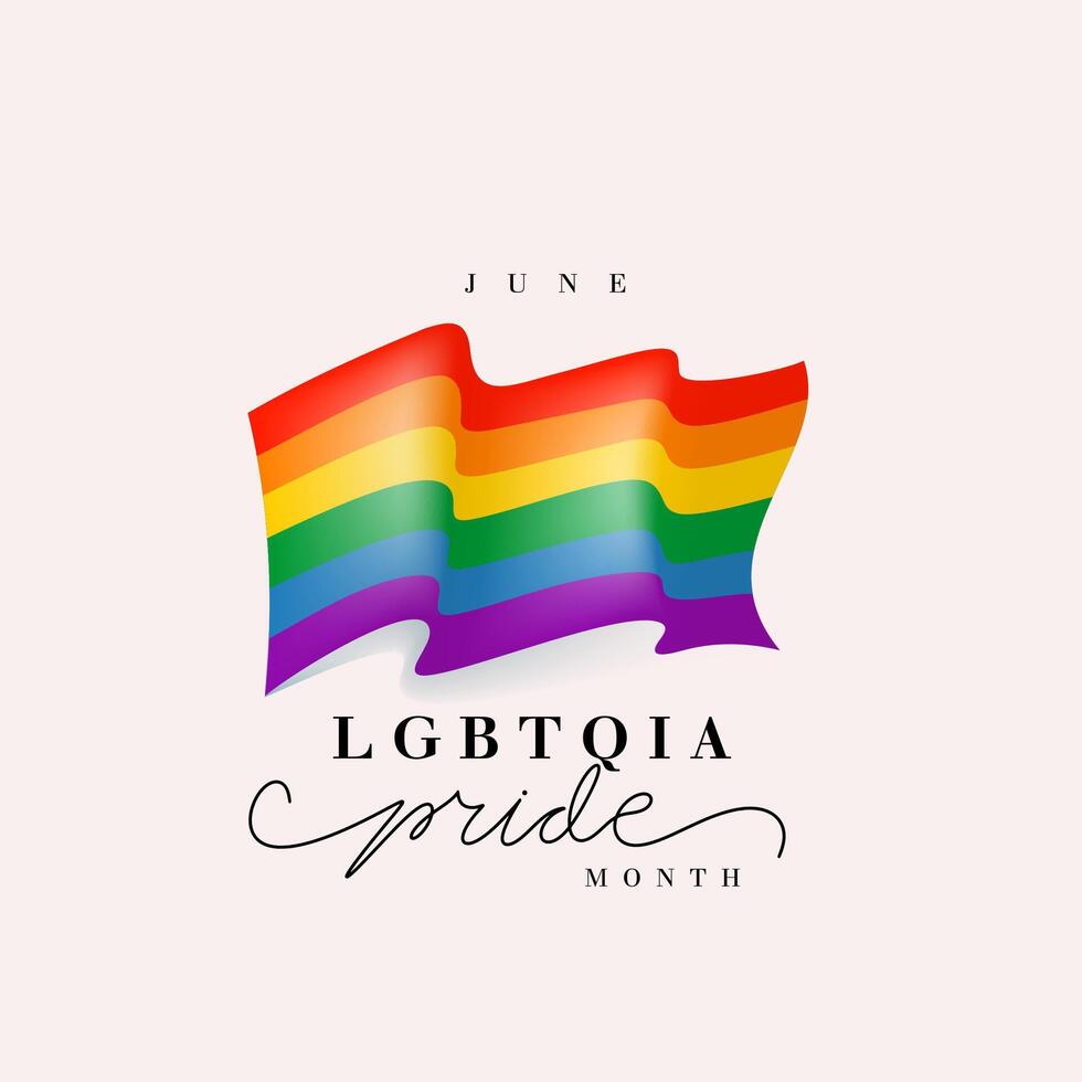 LGBT Pride Month 2024 concept. Freedom rainbow flag with hearts. Gay parade annual summer event. Happy pride month horizontal banner with pride striped ribbon flag isolated on grey background. vector